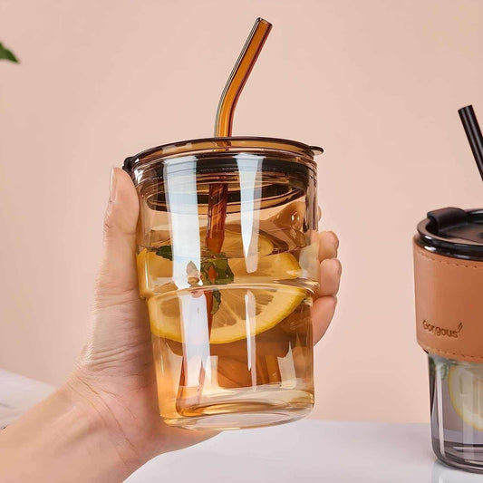 Over Glass Water Bottle with Straw